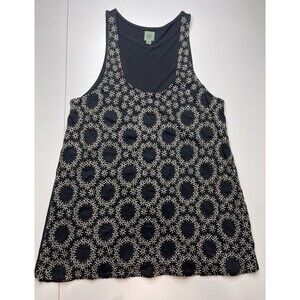 HR Womens Tank Top Sz L Black White Geometric Sleeveless Scoop Neck Boho YA36